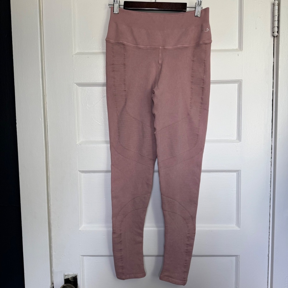 NUX Mesa High Rise Seamless Ribbed Leggings Mauve Pink Large